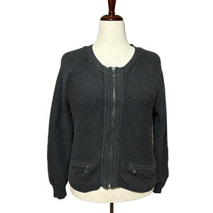Leo & Nicole Cardigan Womens XL Petite Gray Full Zip Sweater Zip Pockets Stretch